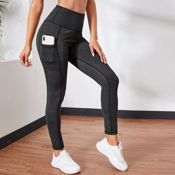 

Criss Cross Back Sports Leggings With Phone Pocket, Dark grey