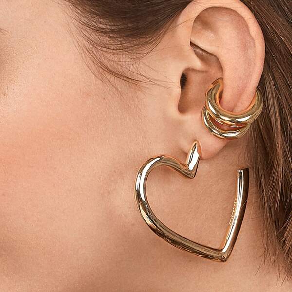

2pairs Heart Hoop Earrings, Gold