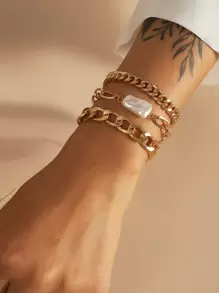 3 cái Faux Pearl Decor Bracelet - Vàng - Xem 1