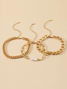 3 cái Faux Pearl Decor Bracelet - Vàng - Xem 3