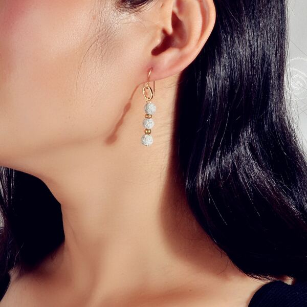 

1pair Round Stone Drop Earrings, Grey