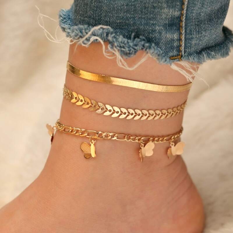 

3pcs Butterfly Chain Anklet, Gold