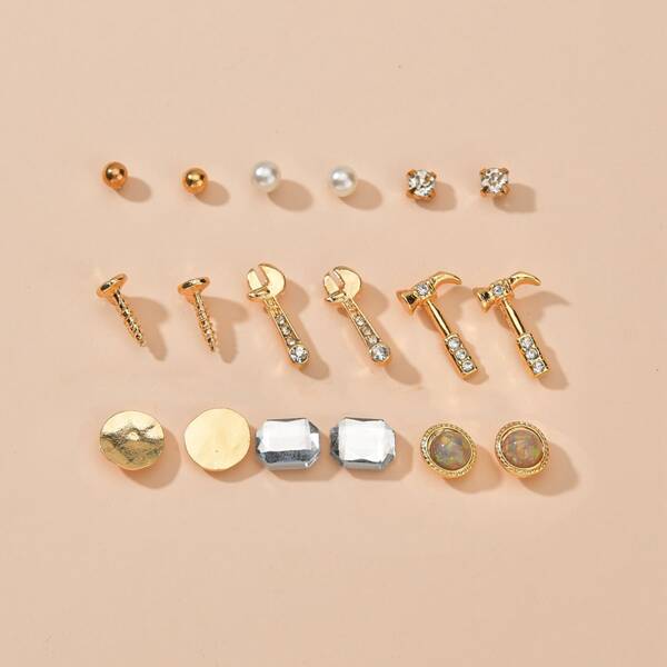 

9pairs Faux Pearl Stud Earrings, Multicolor
