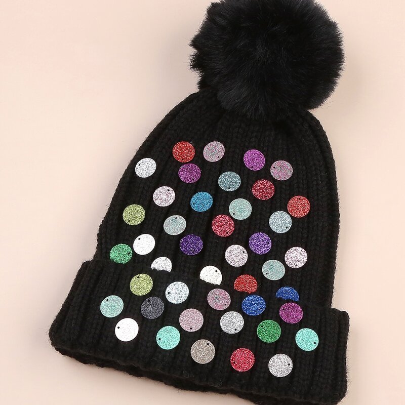 

Contrast Sequin Knitted Beanie, Black