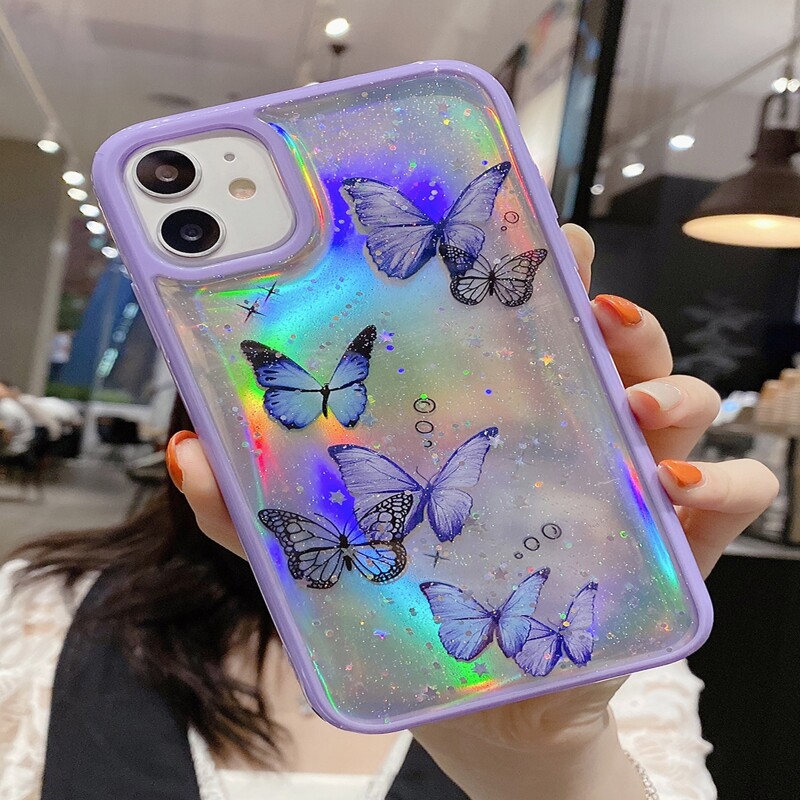 

Glitter Butterfly Print iPhone Case, Lilac purple