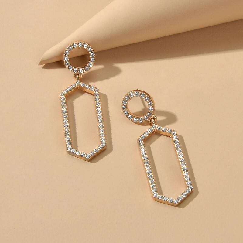 

Rhinestone Geo Drop Earrings, Gold