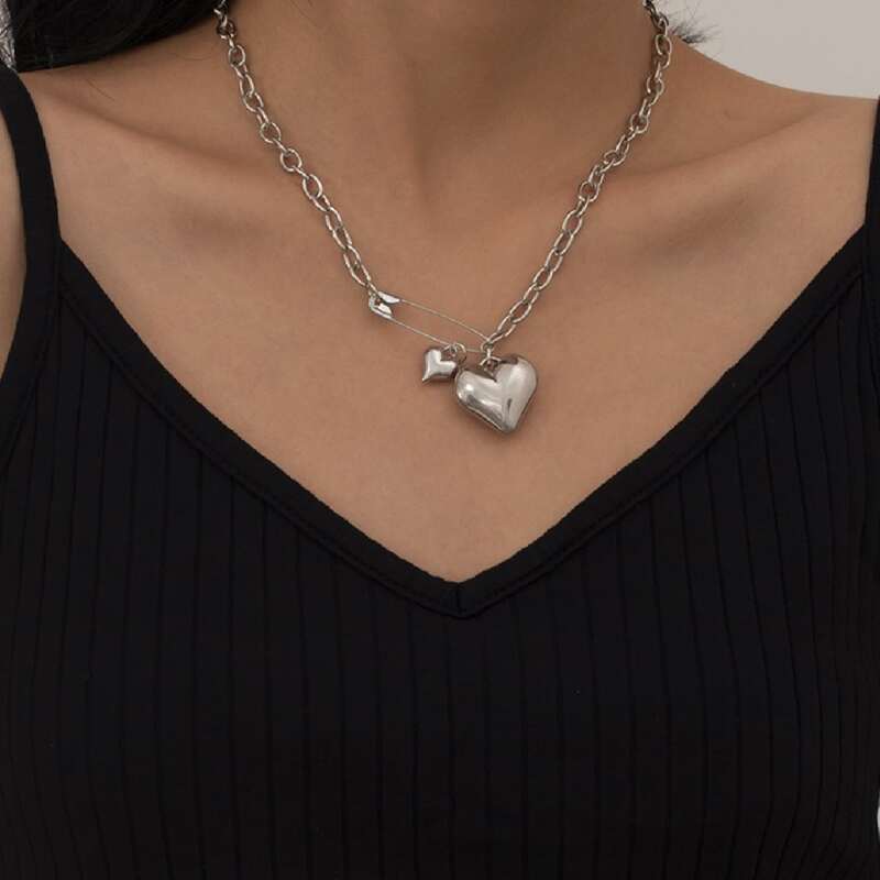 

Paper Clip Heart Chain Necklace, Silver
