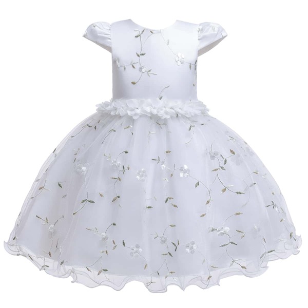 

Baby Girl Bow Back Pears Embroidery Mesh Gown Dress, White