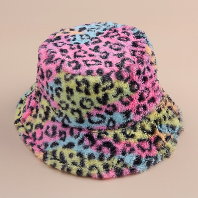 

Leopard Fluffy Bucket Hat, Multicolor
