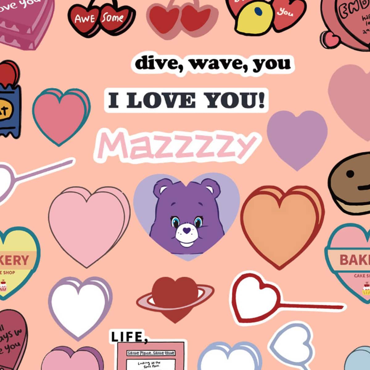 

44pcs Letter Graphic Heart Sticker, Multicolor