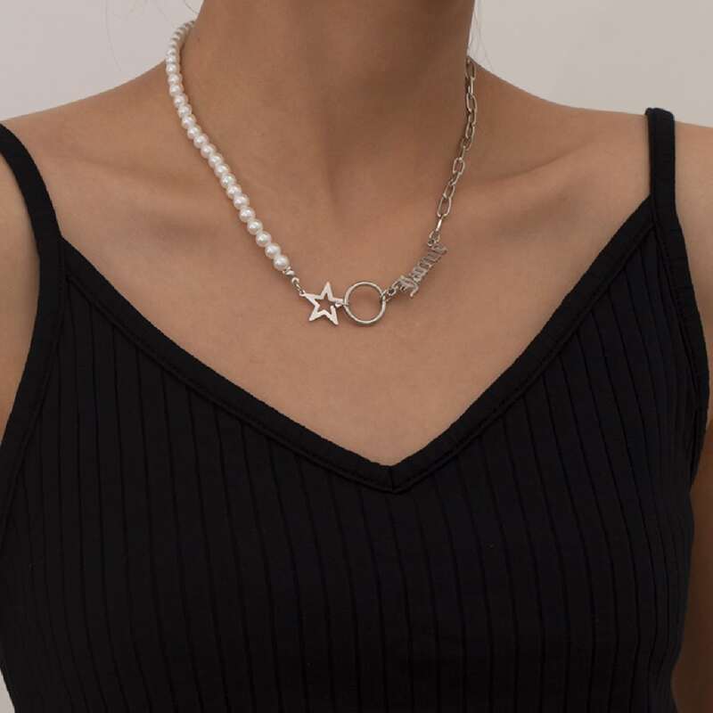 

Star & Faux Pearl Chain Necklace, Silver