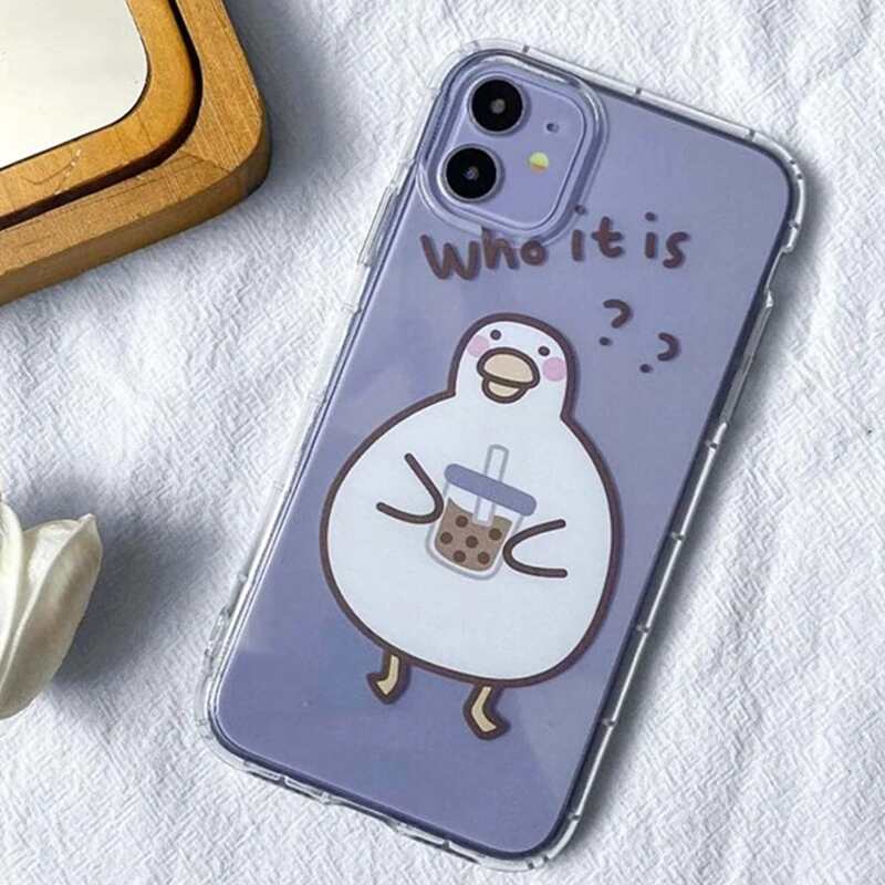 

Cartoon Duck Clear iPhone Case, White