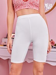 SHEIN Essnce 高腰素色機車短褲 - 白色 - 查看 3