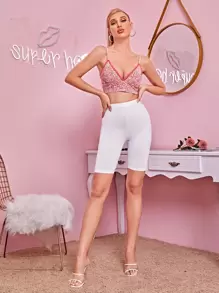 SHEIN Essnce 高腰素色機車短褲 - 白色 - 查看 4