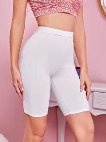 SHEIN Essnce 高腰素色機車短褲 - 白色 - 查看 5