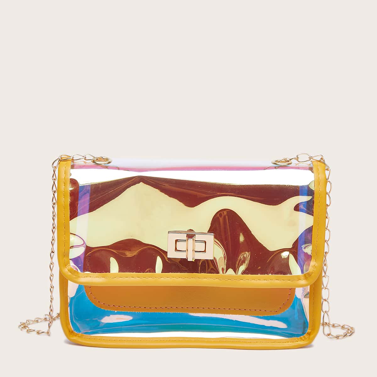 

Holographic Twist Lock Chain Crossbody Bag, Yellow