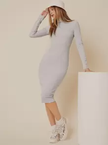 SHEIN BASICS 高領素色包臀連衣裙 - 淺灰色 - 查看 1