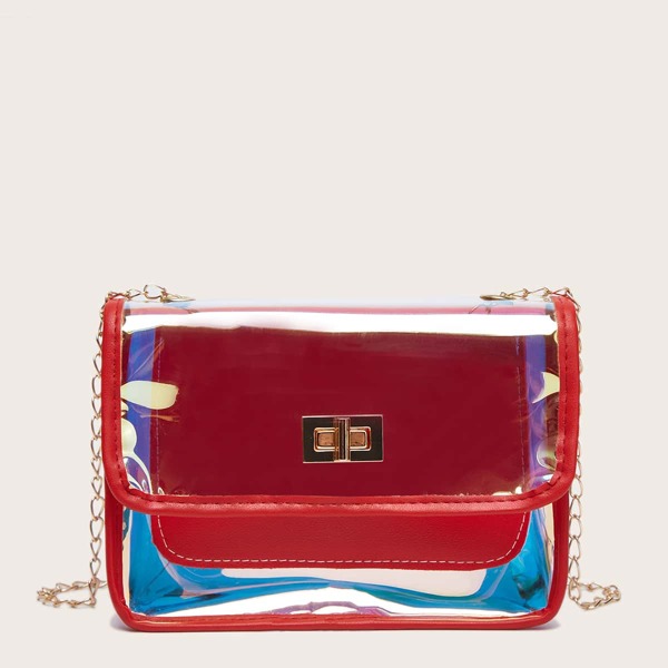 

Holographic Twist Lock Chain Crossbody Bag, Red
