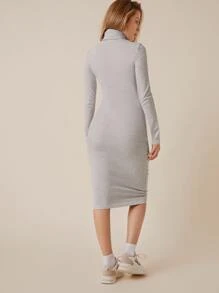 SHEIN BASICS 高領素色包臀連衣裙 - 淺灰色 - 查看 2