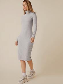 SHEIN BASICS 高領素色包臀連衣裙 - 淺灰色 - 查看 3
