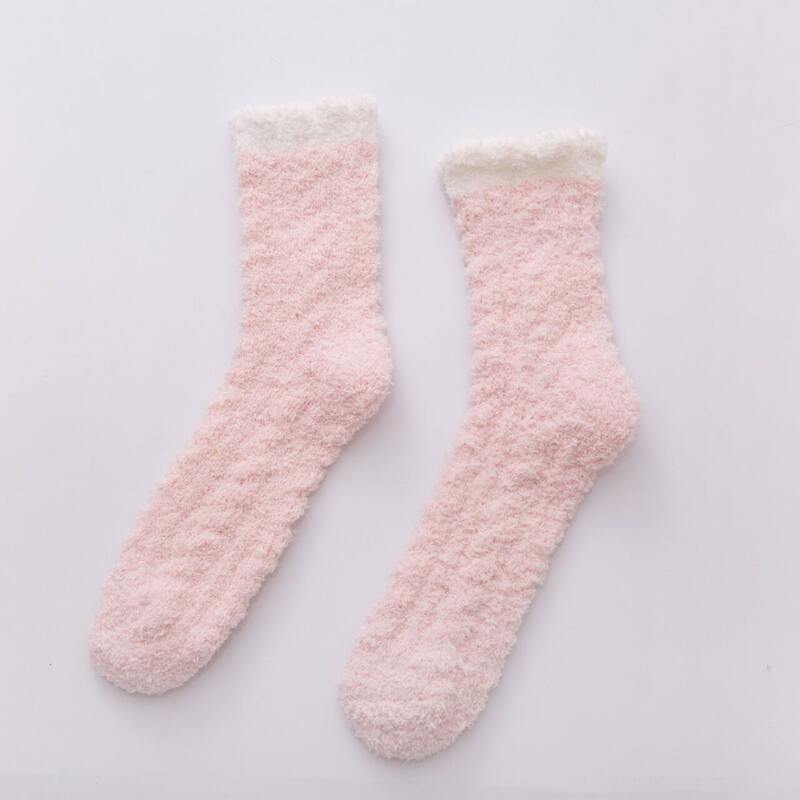 

1pair Solid Fluffy Socks, Pink