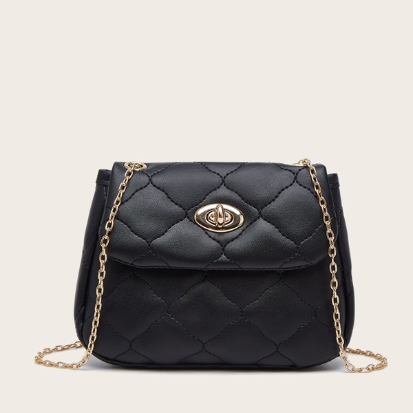 

Quilted Turn-Lock Chain Bag, Black