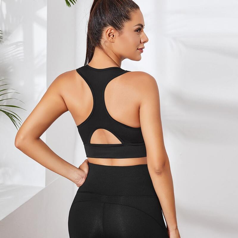 

Racer Back Cut Out Sports Bra, Black