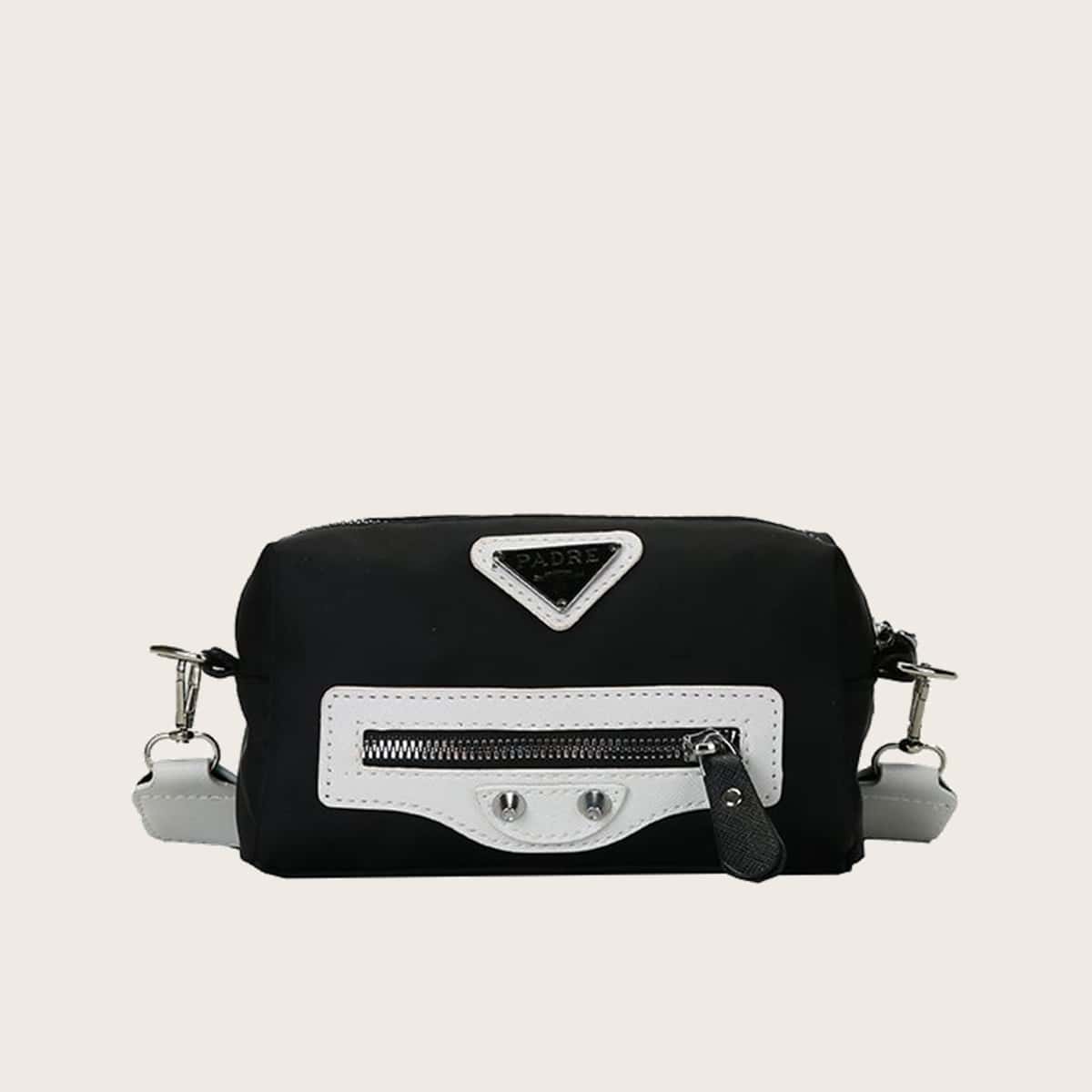 

Colorblock Zip Crossbody Bag, Black