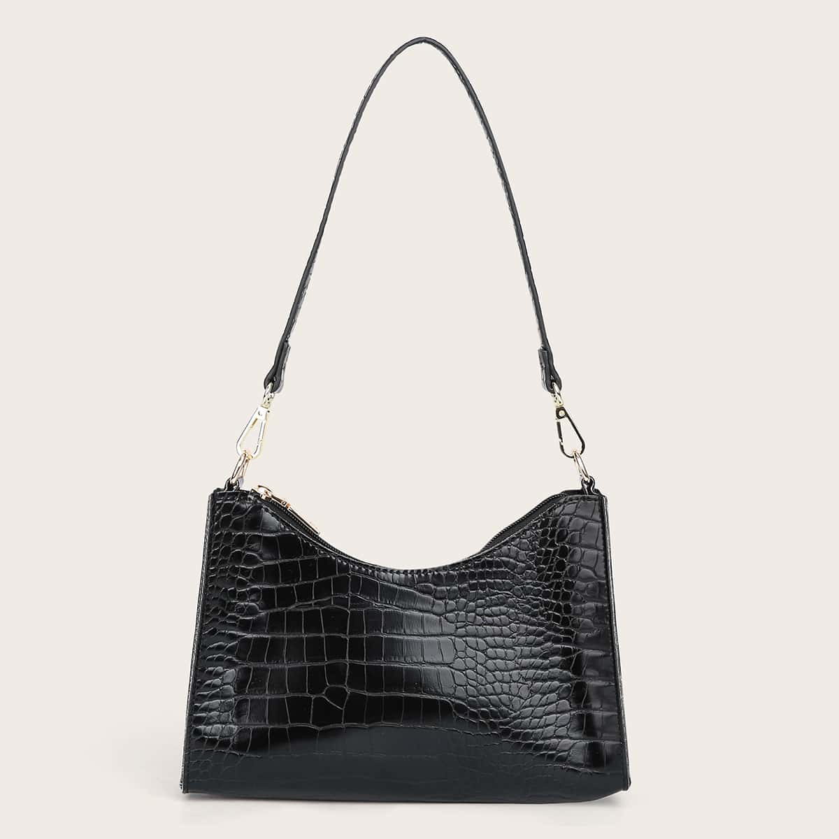 

Croc Embossed Shoulder Bag, Black