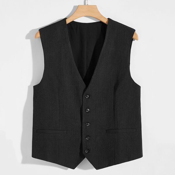 

Men Button Front Waistcoat, Black