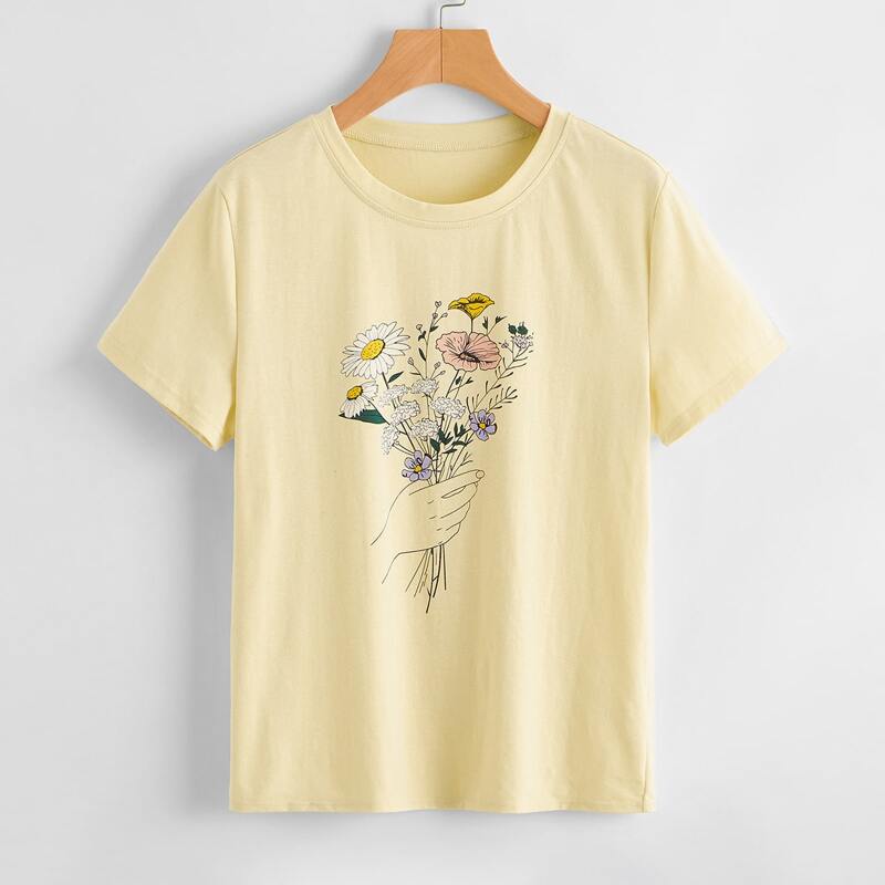 

Floral Print Tee, Apricot