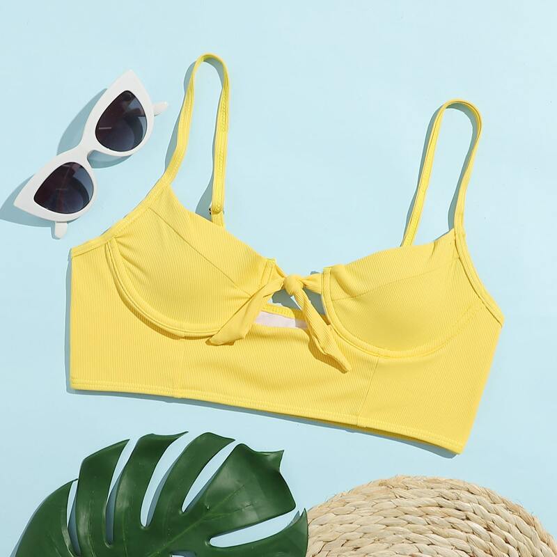 

Knot Front Underwire Bikini Top, Yellow