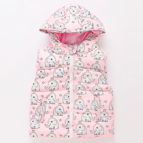 

Toddler Girls Cartoon Graphic Zip Up Hooded Sleeveless Padded Jacket, Baby pink