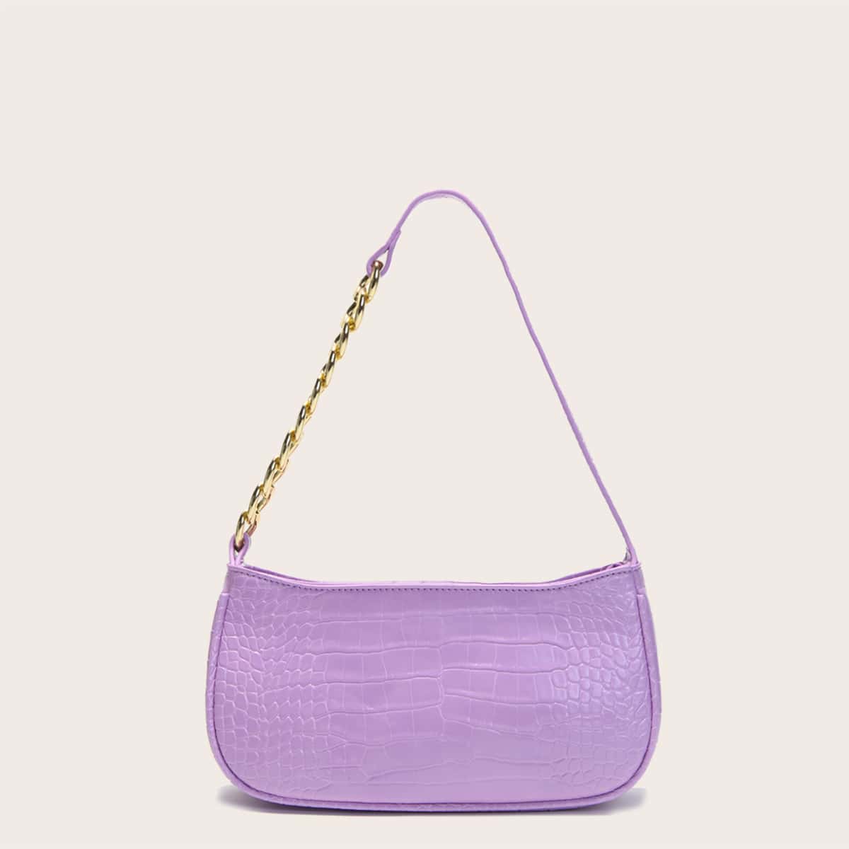 

Croc Embossed Baguette Bag, Purple