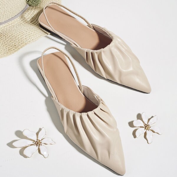 

Ruched Point Toe Slingback Flats, Beige