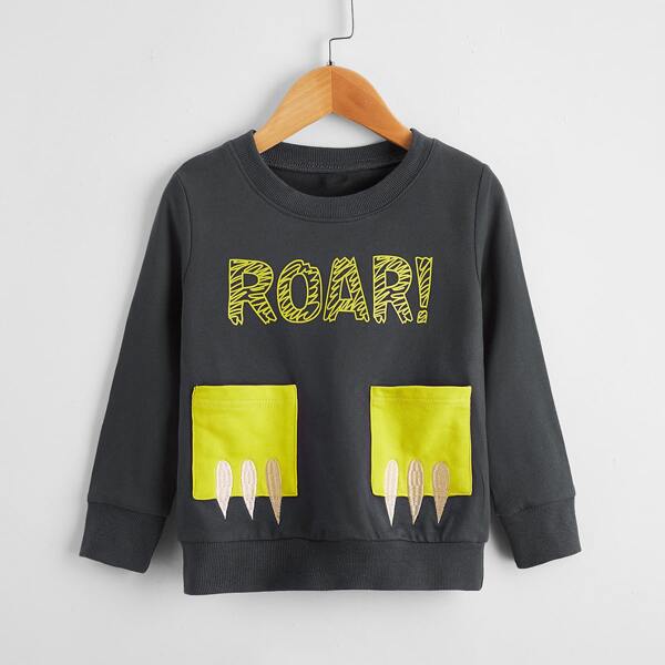 

Toddler Boys Letter Graphic Pocket Patched Embroidery Sweatshirt, Dark grey