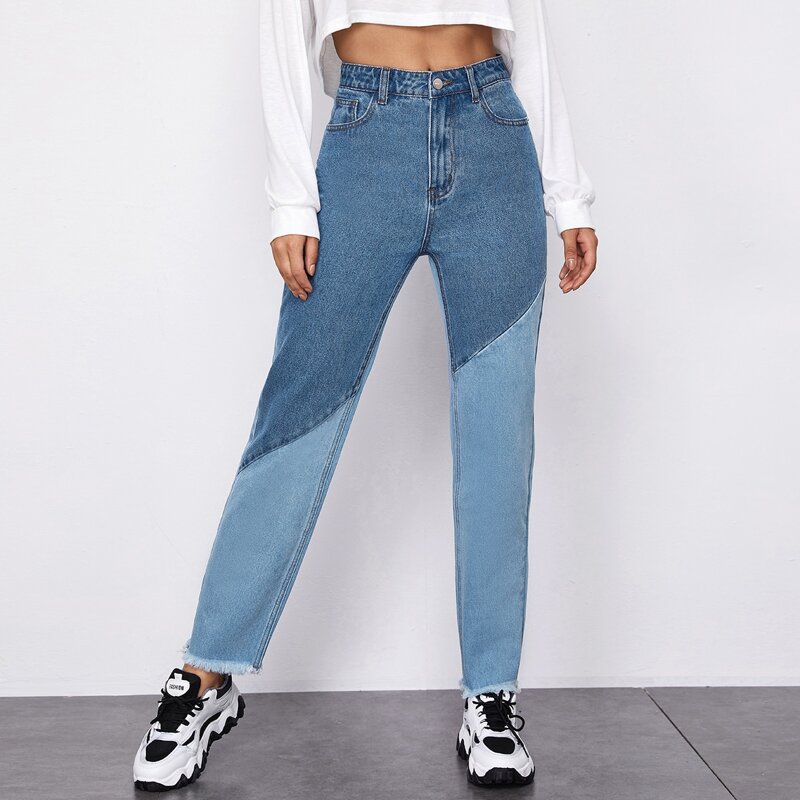

Raw Hem Colorblock Jeans, Multicolor