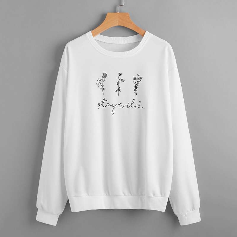 

Plants & Letter Graphic Sweatshirt, White