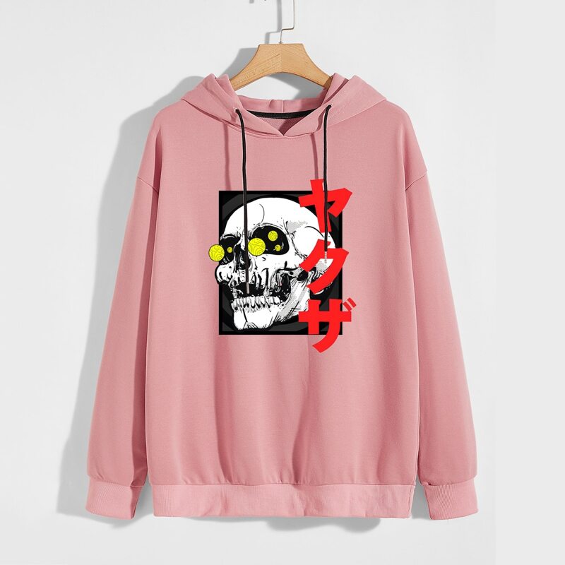 

Guys Japanese Letter Skull Graphic Hoodie, Dusty pink