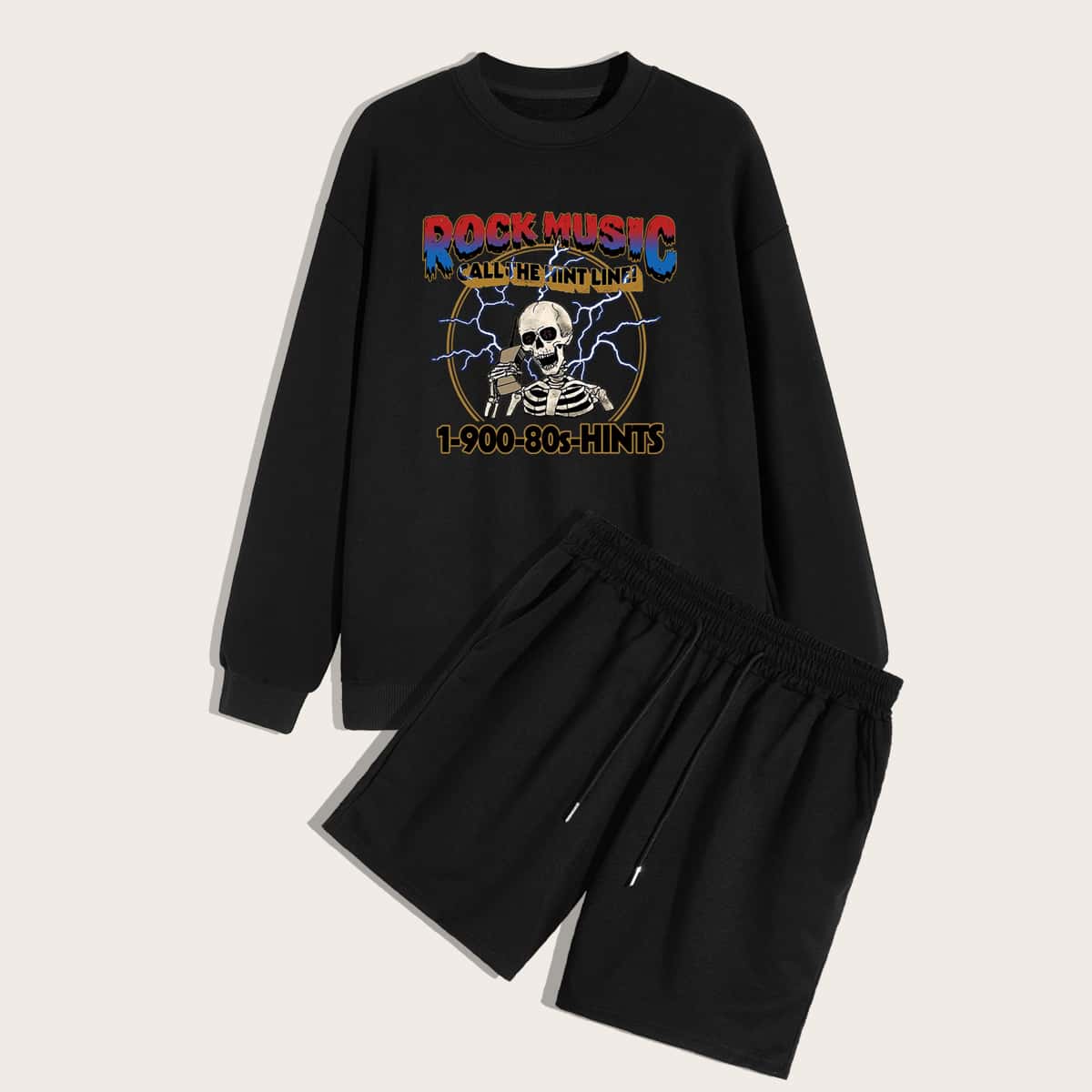 

Guys Letter Skull Graphic Sweatshirt & Solid Shorts, Black
