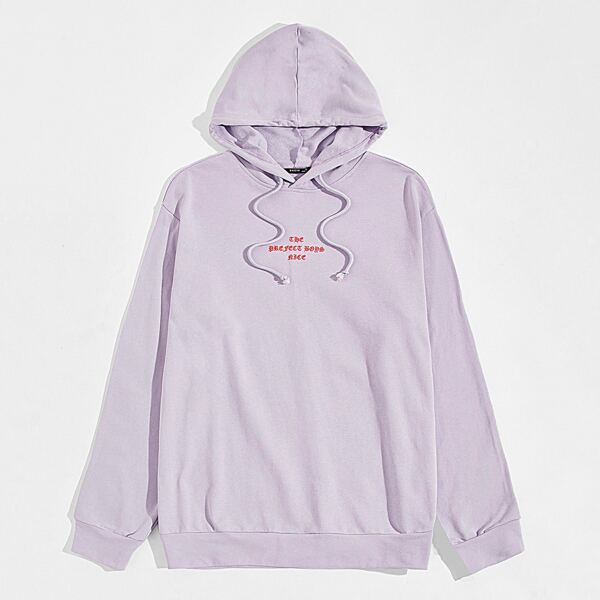 

Men Slogan Graphic Drawstring Hoodie, Pastel lilac purple
