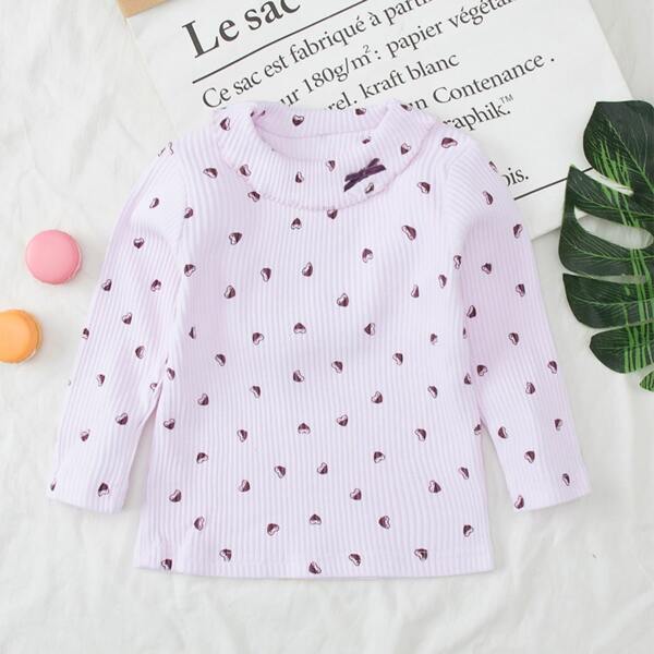 

Baby Girl Allover Heart Print Bow Front Tee, Lilac purple pastel