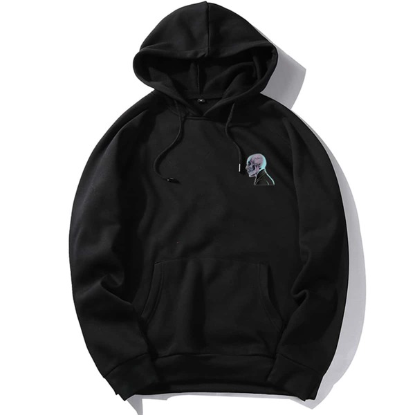 

Men Skull Print Drawstring Hoodie, Black