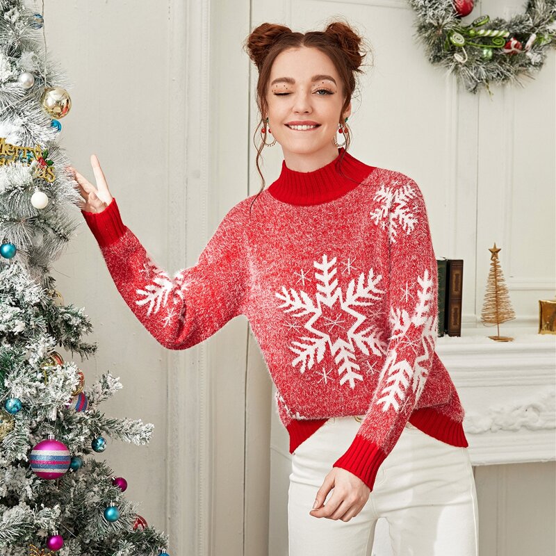 

Christmas Snowflake Fuzzy Sweater, Red