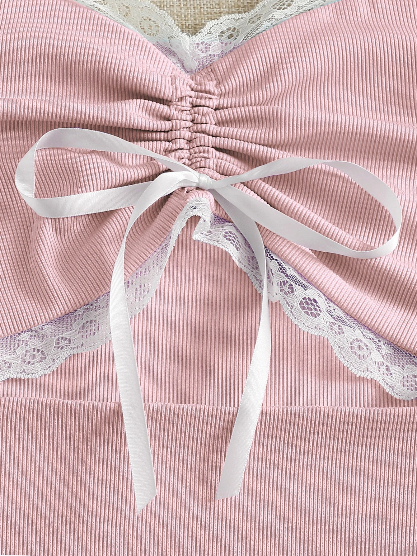 Lace insert peekaboo tie front cami dress Clearance