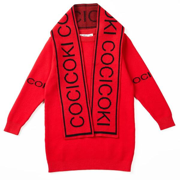 

Girls Letter Graphic Sweater Dress With Scarf, Red