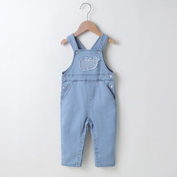 

Baby Unisex Whale Print Pocket Denim Pinafore Jumpsuit, Light wash