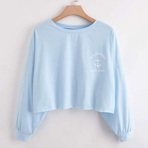 

Plus Letter Graphic Drop Shoulder Crop Tee, Baby blue