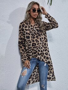 EMERY ROSE Notched Leopard High Low Blouse - Multicolor - View 3