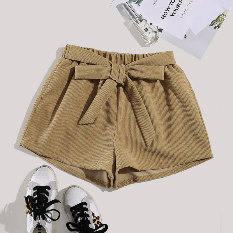

Corduroy Tie Front Shorts, Khaki